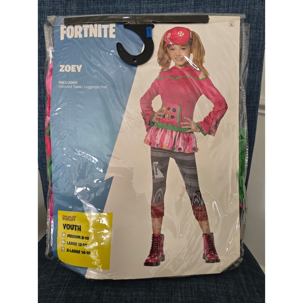 Fortnite Zoey Costume Spirit Halloween Youth XL 14-16 Pink Tunic Leggings Hat